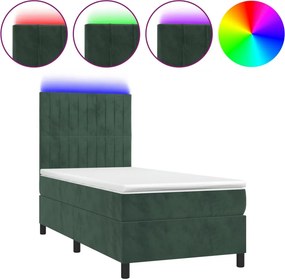 vidaXL Κρεβάτι Boxspring με Στρώμα &amp; LED Σκ. Πράσινο 80x200 εκ Βελούδο