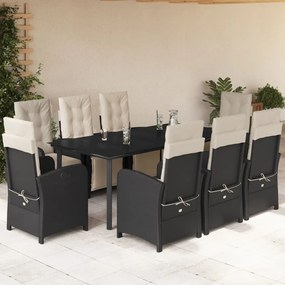 vidaXL Σετ Τραπεζαρίας Κήπου 9 τεμ Μαύρο από Συνθ. Ρατάν με Μαξιλάρια