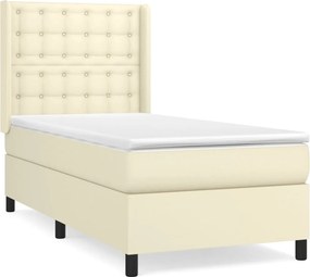 vidaXL Κρεβάτι Boxspring με Στρώμα Κρεμ 90x190 εκ. από Συνθετικό Δέρμα