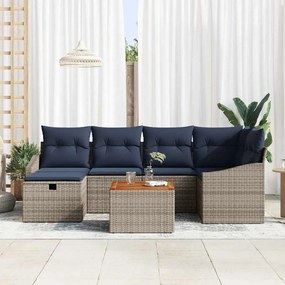 vidaXL Σετ Καναπέ Κήπου με μαξιλάρι 7 pcs Γκρι Πολυ ράταν
