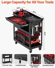 VEVOR 4-Tier Tool Cart on Wheels 350 lb Rolling Work Cart with Drawer &amp; Pegboard