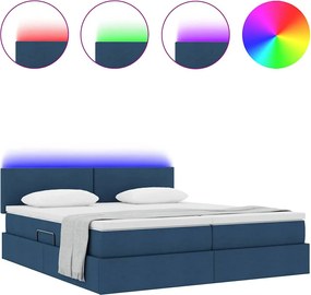 vidaXL LED Κρεβάτι αποθήκευσης με στρώμα Μπλε 200 x 200 cm Ύφασμα