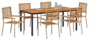 vidaXL Σέτ φαγητού για κήπο 7 pcs Μπεζ 180 x 90 x 75 cm