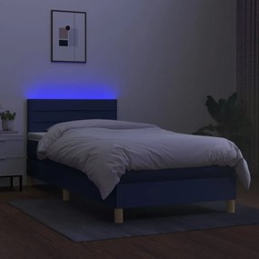 vidaXL Κρεβάτι Boxspring με Στρώμα &amp; LED Μπλε 90x200 εκ. Υφασμάτινο