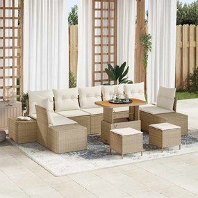 vidaXL Σετ Καναπέ Κήπου με μαξιλάρι 10 pcs Μπεζ Πολυ ράταν