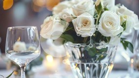 Intra Συλλεκτικό Ξύλινο Παζλ Plywood 4mm - Λευκά τριαντάφυλλα σε διάφανο βάζο με ποτήρια κρασιού Σε Ξύλινο Κουτί - Διαστάσεις: 10x10 cm – 25 κομμάτια