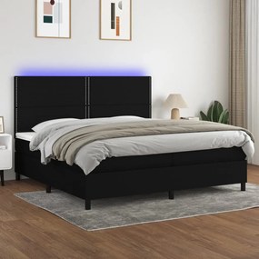 vidaXL Κρεβάτι Boxspring με Στρώμα & LED Μαύρο 200x200 εκ. Υφασμάτινο