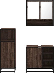vidaXL Σετ Επίπλων Μπάνιου 3 Τεμαχίων Καφέ Δρυς από Τεχν. Ξύλο