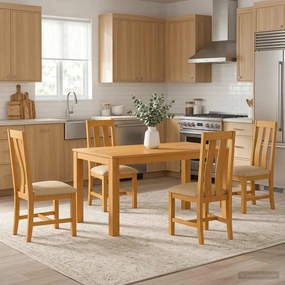 vidaXL Σετ τραπεζαρίας BERGEN 5 τμχ. Μπεζ 150 x 85 x 75 εκ