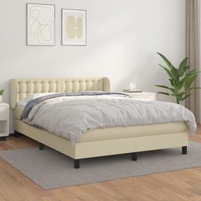 vidaXL Κρεβάτι Boxspring με Στρώμα Κρεμ 140x190εκ. από Συνθετικό Δέρμα