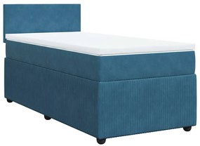 vidaXL Κρεβάτι Boxspring με Στρώμα Μπλε 90x200 εκ. Βελούδινο
