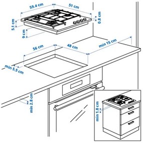 SKÅLAN εστία υγραερίου/IKEA 300, 59 cm 205.234.23