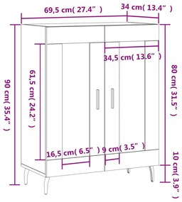 Ντουλάπι Γκρι Sonoma 69,5 x 34 x 90 εκ. από Επεξεργασμένο Ξύλο - Γκρι