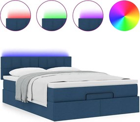 vidaXL Οθωμανικό κρεβάτι με στρώμα &amp; LEDs Μπλε 140x190cm Ύφασμα