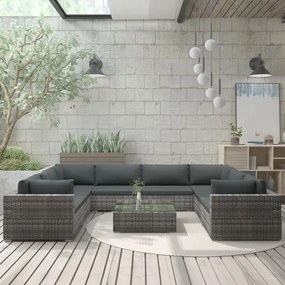 vidaXL Σαλόνι Κήπου 9 Τεμαχίων Γκρι από Συνθετικό Ρατάν με Μαξιλάρια
