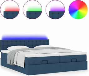 vidaXL Οθωμανικό κρεβάτι με στρώματα &amp; LEDs Μπλε 200x200cm ύφασμα