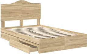 vidaXL Κρεβάτι Αποθήκης Δρύς Sonoma 135 x 190 cm Επεξεργασμένο ξύλο