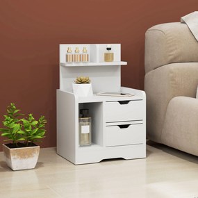 Κομοδίνο με 2 συρτάρια, ανοιχτό ράφι, 40x30x60 cm, λευκό