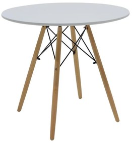 Τραπέζι Julita MDF λευκό-πόδια σε φυσική απόχρωση Φ80x73εκ 80x80x73 εκ.