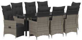 vidaXL Σετ 9 Τεμαχίων Επίπλων Κήπου με Μαξιλάρια Γκρι Πολυ Ράταν