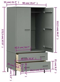 ΝΤΟΥΛΑΠΑ OSLO ΓΚΡΙ 90X55X172,5 ΕΚ. ΜΑΣΙΦ ΞΥΛΟ ΜΕ ΜΕΤ. ΠΟΔΙΑ 350989