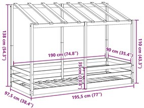 Οροφή Κρεβατιού Παιδική Καφέ Κεριού 90x190εκ. Μασίφ Ξύλο Πεύκου - Καφέ