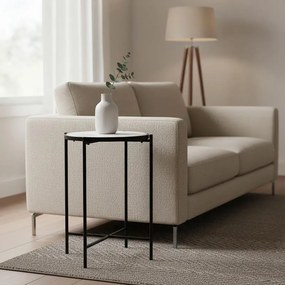 Βοηθητικό τραπεζάκι σαλονιού Luxere Inart μαύρο μέταλλο-λευκό μαρμάρου Φ40x65.5εκ 40x40x53 εκ.
