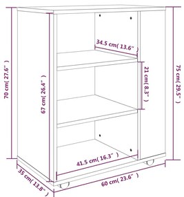 Ντουλάπι Με Ροδάκια Καπνιστή Δρυς 60 x 35 x 75 εκ. Επεξ. Ξύλο - Καφέ