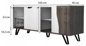 Μπουφές μελαμίνης Jasmine Megapap χρώμα λευκό - καρυδί 160x45x78εκ.