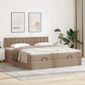 vidaXL Οθωμανικό κρεβάτι με στρώματα &amp; LEDs Cappucino Faux Leather
