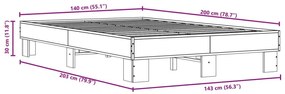 Πλαίσιο Κρεβατιού Γκρι Sonoma 140x200 εκ. Επεξ. Ξύλο &amp; Μέταλλο - Γκρι