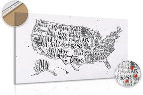 Εικόνα σε φελλό εκπαιδευτικό χάρτη των ΗΠΑ με επιμέρους πολιτείες σε αντίστροφη μορφή - 120x80  color mix