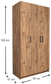Ντουλάπα ρούχων Dacota Megapap μελαμίνης τρίφυλλη χρώμα pine oak 90x47x180εκ. - Μελαμίνη - GP041-0005,2