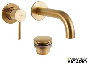 Armando Vicario Industrial Brushed Gold Μπαταρία Νιπτήρος Εντοιχισμού 2 Οπών+Βαλβίδα clic-clac