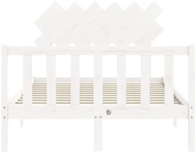 vidaXL Πλαίσιο Κρεβατιού με Κεφαλάρι Λευκό Μασίφ Ξύλο Small Double