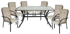 WOODWELL ASTOR Set Τραπεζαρία Κήπου: Τραπέζι + 6 Πολυθρόνες Μέταλλο Ανθρακί, Γυαλί, Μαξιλάρι Μπεζ Table:150x90x75 Chair60x77x104 Ε5151,S1