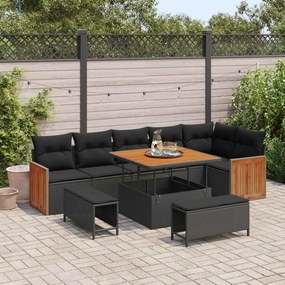 vidaXL Σετ Καναπέ Κήπου με μαξιλάρι 9 pcs Μαύρο