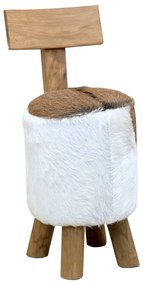 vidaXL Σκαμπό από Δέρμα Κατσίκας και Μασίφ Ξύλο Teak