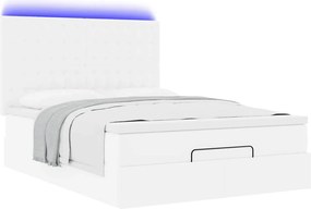 vidaXL Οθωμανικό κρεβάτι με στρώμα &amp; LEDs Λευκό Συνθετικό δέρμα