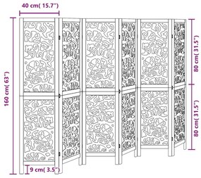Διαχωριστικό Χώρου με 6 Πάνελ Μαύρο από Μασίφ Ξύλο Παυλώνιας - Μαύρο