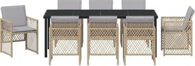 vidaXL Σέτ φαγητού για κήπο 9 pcs Μπεζ συνθετικό ρατάν