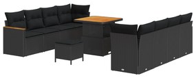 vidaXL 11 τεμαχίων Σετ Καναπέ Κήπου με Μαξιλάρια Μαύρο Πολυ Ρατάν Ακακία