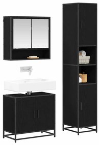 vidaXL Σετ Επίπλων Μπάνιου με ράφι 3 pcs Μαύρη Οξυά Επεξεργασμένο ξύλο