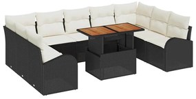 vidaXL Σετ Καναπέ Κήπου με μαξιλάρι 10 pcs Μαύρο και κρεμ
