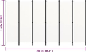 vidaXL Διαχωριστικό Δωματίου με 6 Πάνελ Λευκό 300 x 180 εκ.