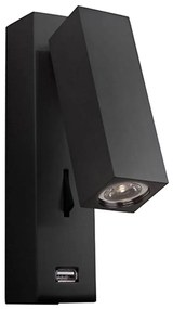 Φωτιστικό Τοίχου - Απλίκα H35 Led Με Θύρα USB Black Matt Μέταλλο,Αλουμίνιο