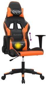 Καρέκλα Gaming Μασάζ Μαύρο/πορτοκαλί από Συνθετικό Δέρμα - Πορτοκαλί