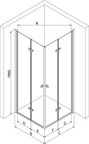 Mexen Lima Διπλή καμπίνα ντους πτυσσόμενη 80 x 80 cm, διάφανη, μαύρη