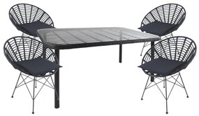 Σετ Τραπεζαρία Κήπου ArteLibre AMPIUS Μαύρο Μέταλλο/Rattan/Γυαλί Με 4 Καρέκλες 14990385-14990385
