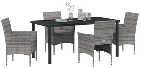 vidaXL Σέτ φαγητού για κήπο με μαξιλάρι 5 pcs Γκρι Πολυ ράταν